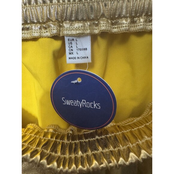 SweatyRocks Hot Pants Shorts Pockets Elastic Waist Shiny Metallic Gold Large - Picture 8 of 12